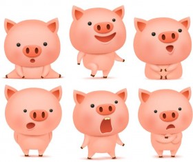 Cute pink pigs vector set 02