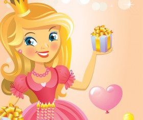 Cute princess with happy birthday backgroud vector 01
