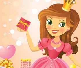 Cute princess with happy birthday backgroud vector 02