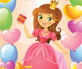 Cute princess with happy birthday backgroud vector 05
