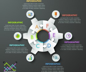 Dark infographic template with puzzle vector 01