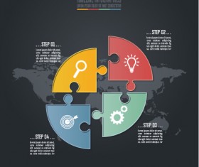 Dark infographic template with puzzle vector 02