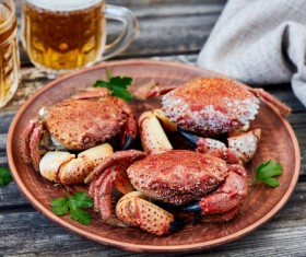 Delicious crab with beer Stock Photo