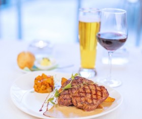 Delicious steak with red wine Stock Photo