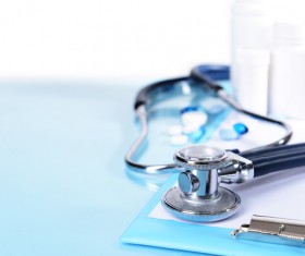 Desktop on the stethoscope Stock Photo