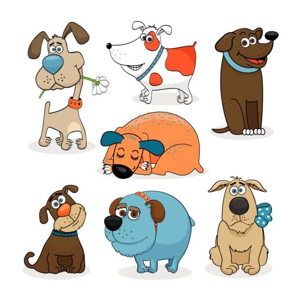 Dieffent dogs cartoon vector set