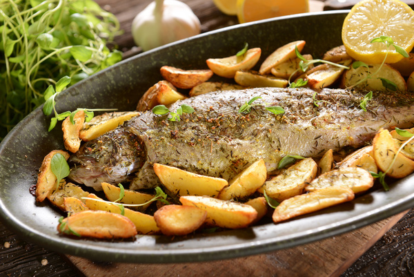 Different practices delicious fish dishes Stock Photo 01