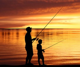 Dusk Fishing father and son HD picture