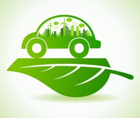 Eco car with city vector logo