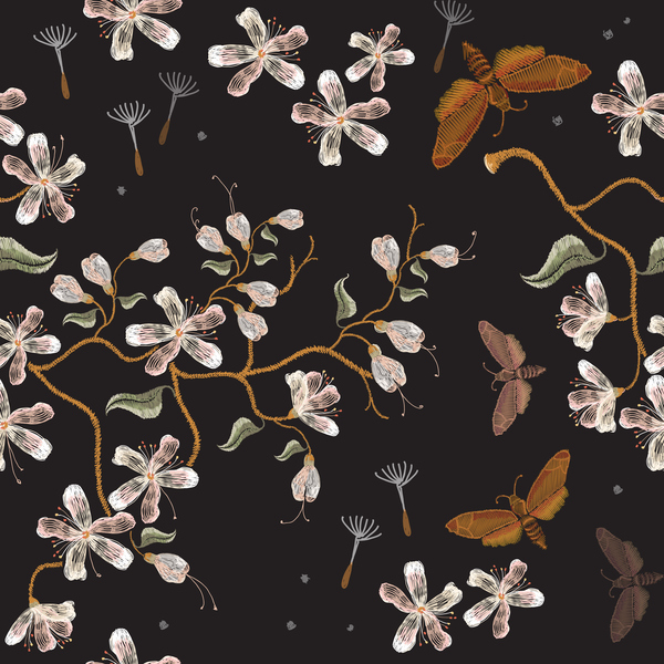 Embroidery flower seamless pattern vector