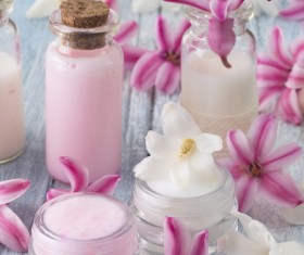 Essential oils and petals on the desktop Stock Photo 02