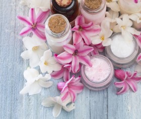 Essential oils and petals on the desktop Stock Photo 03
