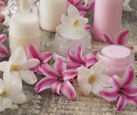 Essential oils and petals on the desktop Stock Photo 04