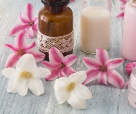 Essential oils and petals on the desktop Stock Photo 13