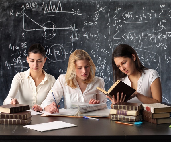 European and American female students to learn Stock Photo