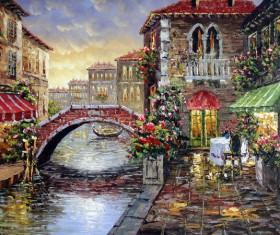 European and American village oil painting Stock Photo