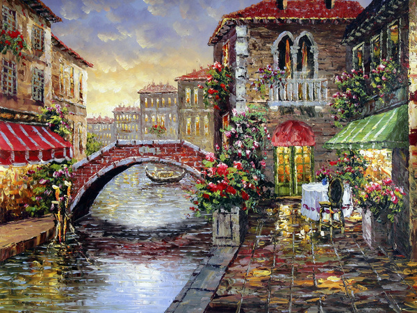 European and American village oil painting Stock Photo