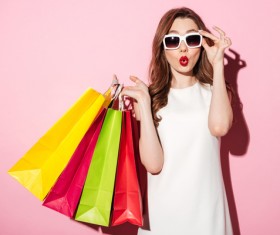 Exaggerated shopping woman Stock Photo 02