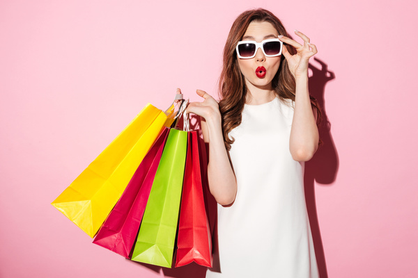 Exaggerated shopping woman Stock Photo 02