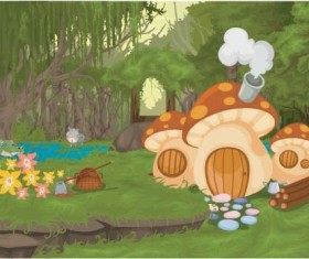 Fairy tale world and mushroom house vector 01