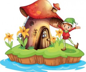 Fairy tale world and mushroom house vector 03