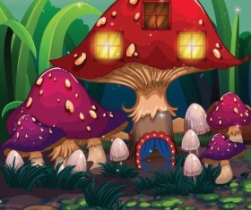 Fairy tale world and mushroom house vector 07