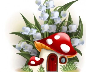 Fairy tale world and mushroom house vector 08