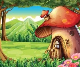 Fairy tale world and mushroom house vector 09
