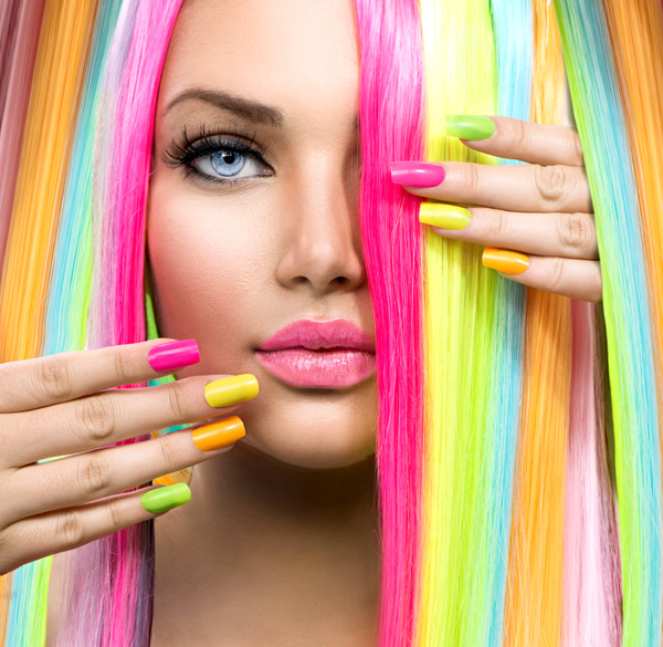 Fashion colored hairstyle girl Stock Photo