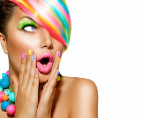 Fashion hairstyle surprised girl Stock Photo