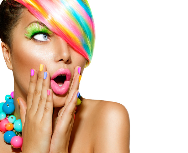 Fashion hairstyle surprised girl Stock Photo