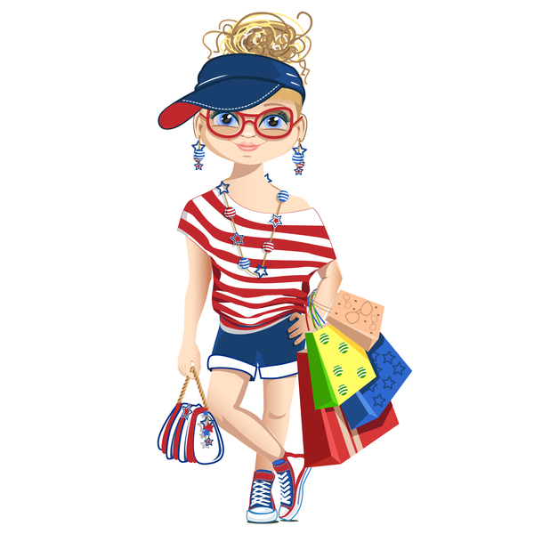 Fashionista shopping girl vector 01
