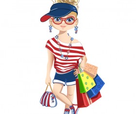 Fashionista shopping girl vector 01