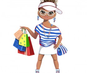 Fashionista shopping girl vector 02