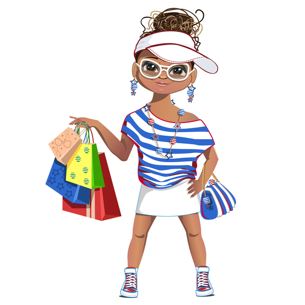 Fashionista shopping girl vector 02