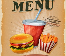 Fast food menu poster and barbecue retro vector 01