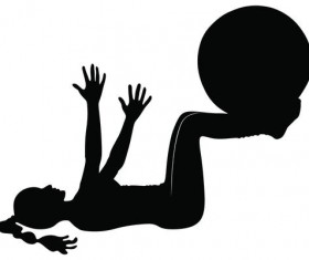 Fitness ball with girl silhouette vector set 02