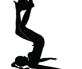 Fitness ball with girl silhouette vector set 03