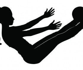 Fitness ball with girl silhouette vector set 04