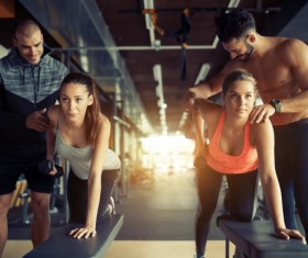 Fitness girl with coach Stock Photo