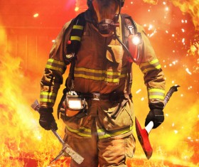 Flames firefighters Stock Photo