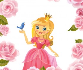 Flower frame and princess with bird vector
