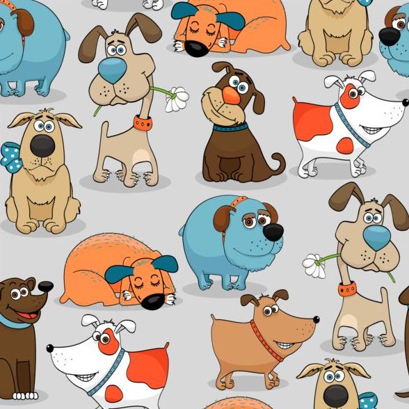 Funny dog cartoon seamless pattern vector 03