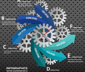 Gear with infographic and metal background vector