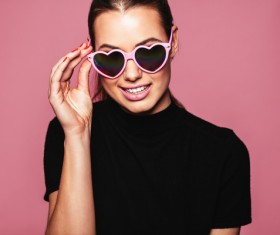 Girl with heart-shaped sunglasses HD picture