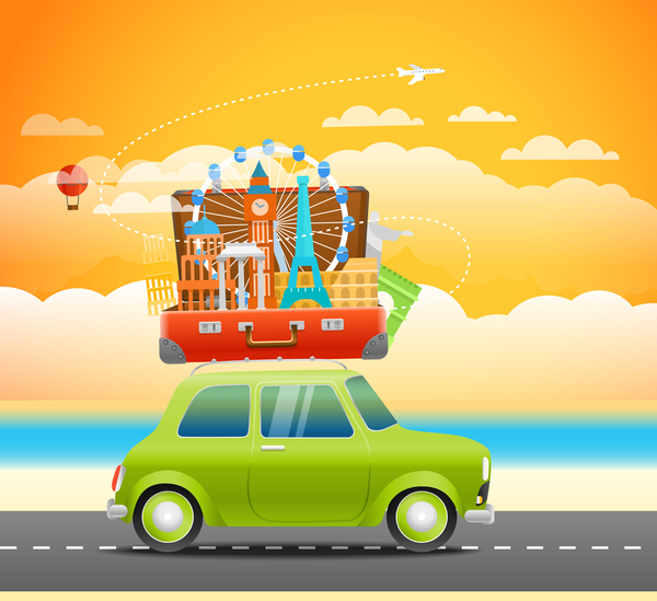 Go vacation travel with car vector