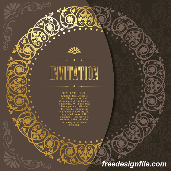 Golden decor invitation card retro styles vector 01