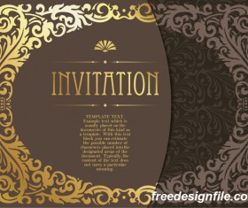 Golden decor invitation card retro styles vector 02