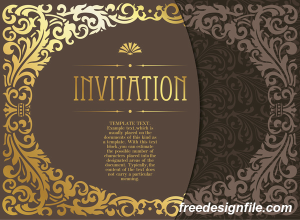 Golden decor invitation card retro styles vector 02