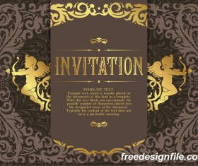 Golden decor invitation card retro styles vector 04